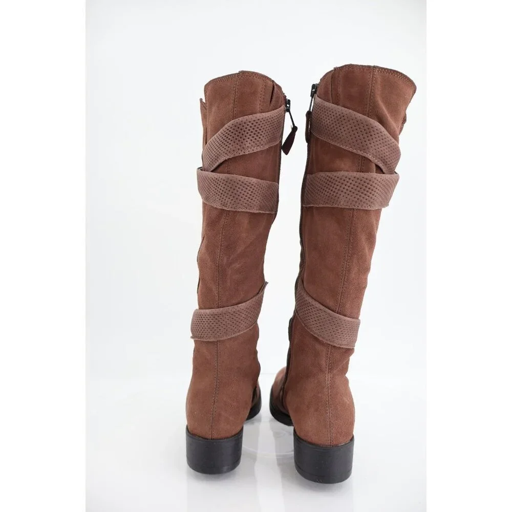 Miz Mooz Women's Noland Knee High Brown Suede Boot Size 36 6 Zip up Block Heel